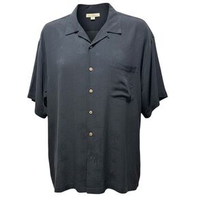 Tommy Bahama Men’s XXL Silk Hawaiian Shirt Navy Textured Palm Print